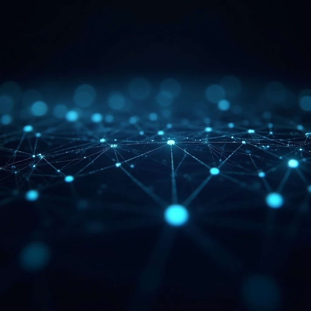 Abstract network visualization representing software supply chain connections